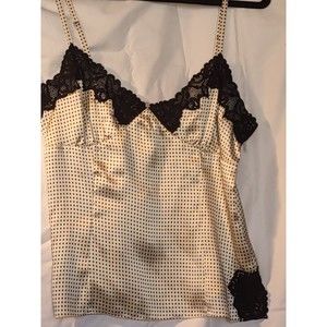 100% silk cami cream and black polka dot with black lace
